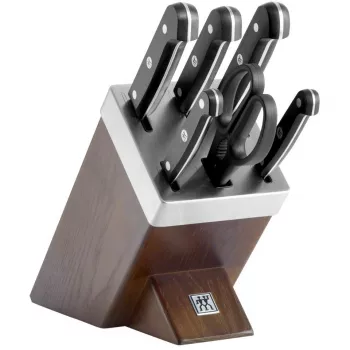 Messer- und Besteckblockset ZWILLING Gourmet 7-tlg. — Klingen aus Edelstahl, Kunststoffgriffe, enthält Koch-, Tranchier-, Brot-, Schäl- und Universalmesser, Küchenschere