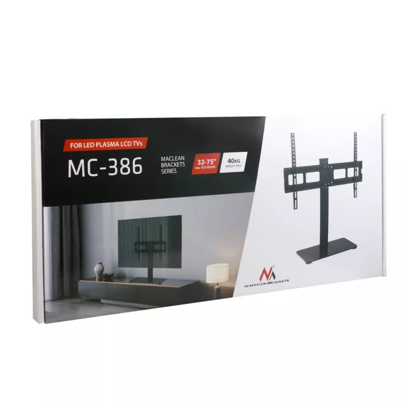 TV-Ständer MACLEAN MC-386 für 32-Zoll- bis 75-Zoll-Fernseher, bis zu 40 kg, VESA 600x400 mm, drehbar, freistehend