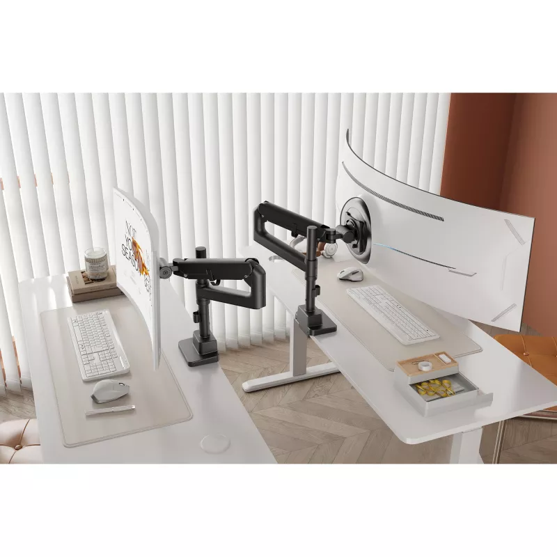 Monitorhalterung DIGITUS Single, Klemme, max. 57 Zoll, 27 kg Kapazität, VESA 75x75–100x100, höhenverstellbar, neigbar -75° bis 75°, schwarz
