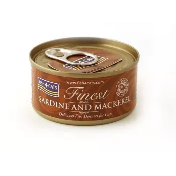 Nassfutter für Katzen FISH4DOGS Sardine und Makrele Beutel 70 g, Fischgeschmack, ausgewachsene Katzen, Protein 12%, Feuchtigkeit 85%