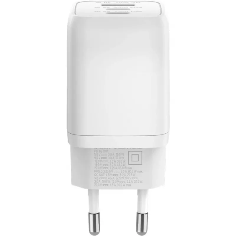 USB-C Fast Charger Nano, PD, GaN, 65 Watt (Weiß, 1x USB-A, 2x USB-C PD, Charge 3.0)