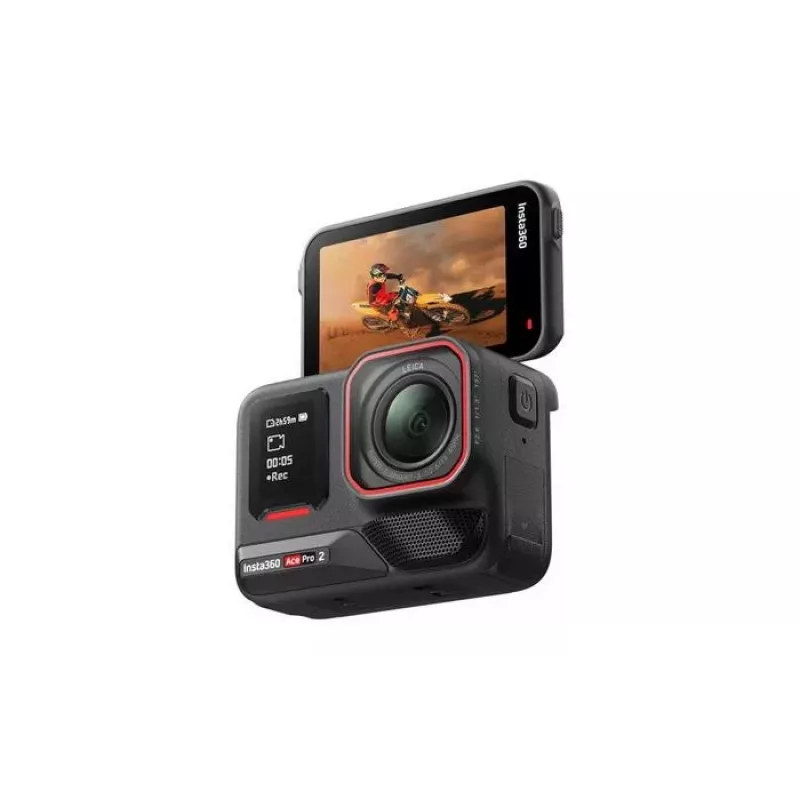 Action-Sportkamera Insta360 Ace Pro 2 — 50 MP, 8K Ultra HD (7680×3272), 1/1,3-Zoll-Sensor, bis zu 240 fps, integriertes Display, Wi‑Fi, MicroSD, 177,7 g, Schwarz