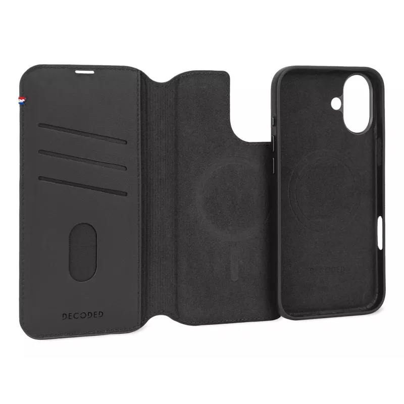 Lederhülle für iPhone 16, schwarz
