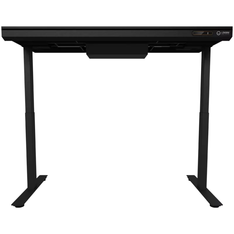 Höhenverstellbarer Gaming-Schreibtisch mit zwei Motoren, Sitz-/Stehfunktion, kabellosem Ladegerät, RGB-Beleuchtung, Bedienfeld und USB-Anschlüssen, Tischplatte aus gehärtetem Glas, schwarz
