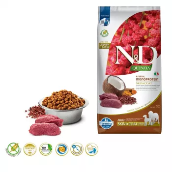 FARMINA N&D Quinoa Dog Skin&Coat Hirsch&Kokosnuss Adult Medium&Maxi - Trockenfutter für Hunde - 7 kg