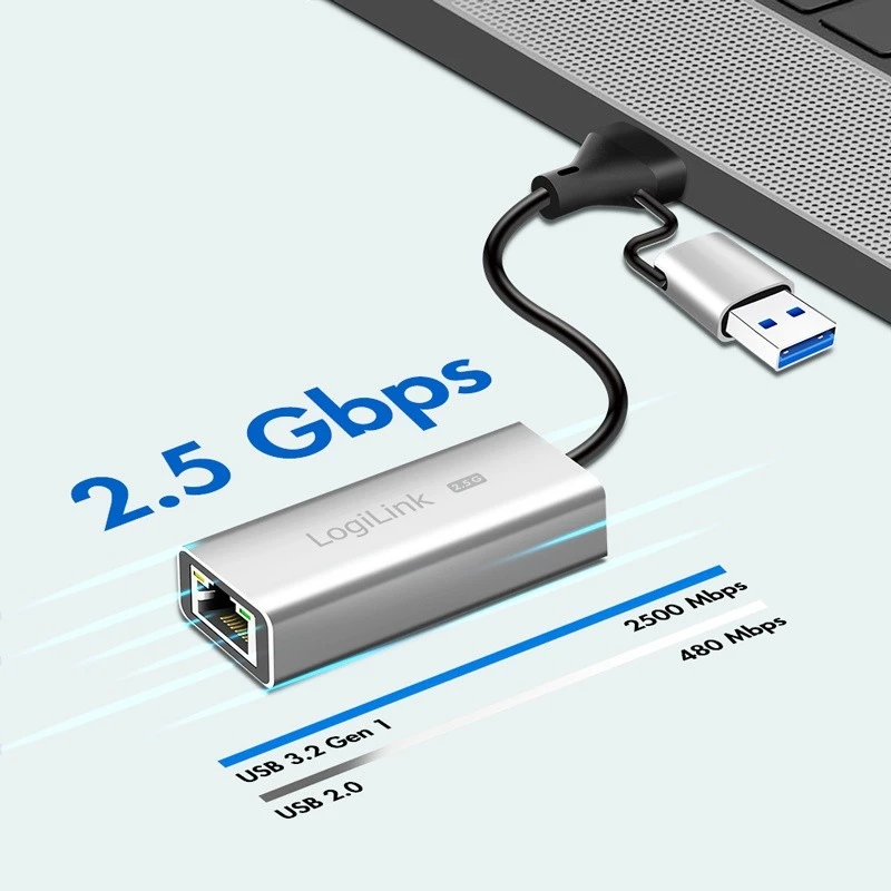 USB-A/-C auf 2,5G Ethernet-Adapter, grau