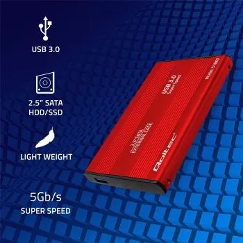 HDD/SSD-Gehäuse QOLTEC 51860 für 2,5-Zoll-SATA-III-Laufwerke, USB Typ-A, 5 Gbit/s, Aluminium, rot