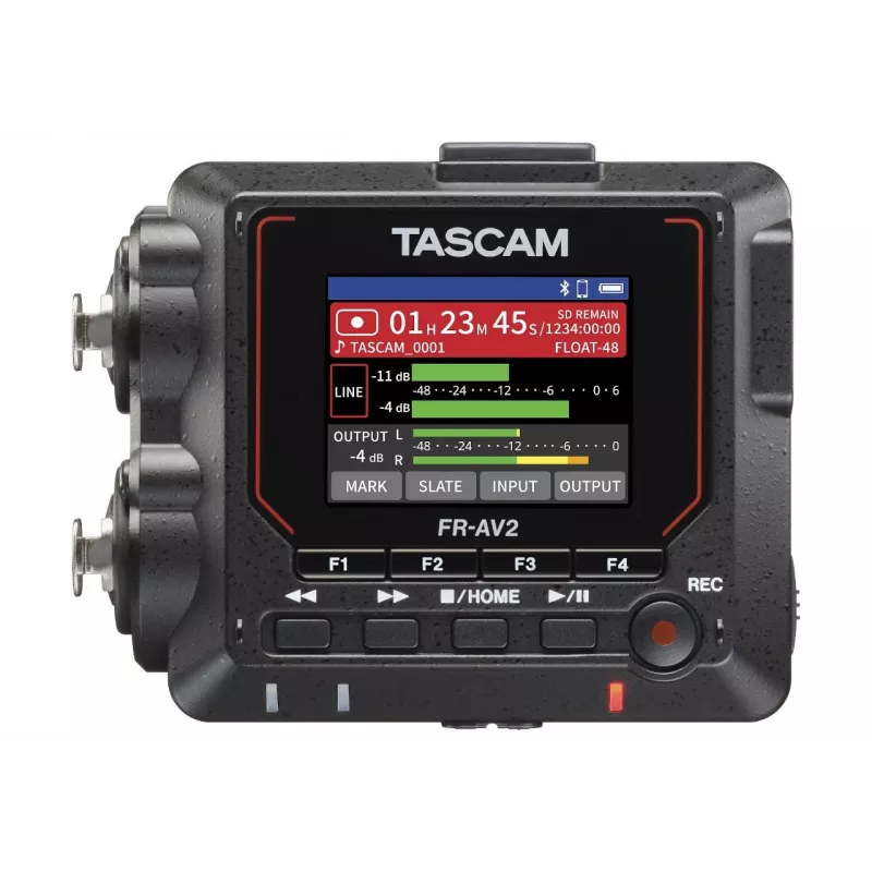 Tragbarer Audiorecorder Tascam FR2-AV — 2-Spur, 2 XLR-Combo-Eingänge, USB-C-Schnittstelle, 48–192 kHz, 24/32-Bit, microSD bis zu 512 GB