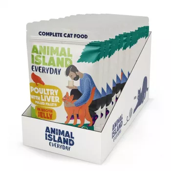 Nassfutter für Katzen animal island Everyday Geflügel und Leber in Gelee Multipack 12 x 85 g, adult, gluten- und sojafrei