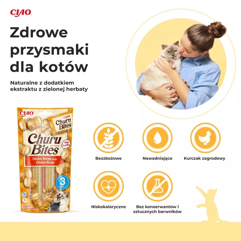 INABA Churu Bites Hühnchen-Rezept-Wraps – Katzenleckerlis – 3x10 g