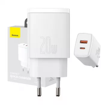 Wandladegerät Baseus Compact 1x USB-A + 1x USB-C 3A, kompakter Reiseadapter