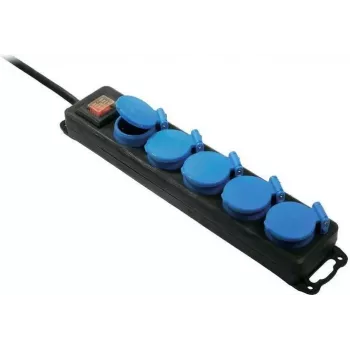 Steckdosenleiste AS Schwabe 38609 — 5-fach, schwarz/blau, mit Schalter