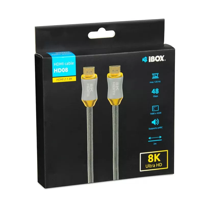 HDMI-Kabel IBOX HD08 2 m, HDMI Typ A Stecker–Stecker, HDMI 2.1, silber