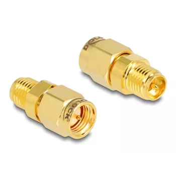 DeLOCK Adapter RP-SMA-Buchse auf SMA-Stecker 9 mm Durchmesser 18 mm Breite