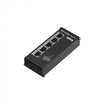 Teltonika NETWORKS TSF010 Flacher Ethernet-Switch, Unmanaged, Fast Ethernet (10/100), DIN-Schiene, Schwarz