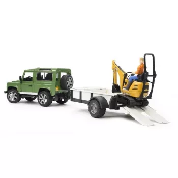 BRUDER Land Rover Defender mit Anhänger CAT und Mann Spielzeugfahrzeug