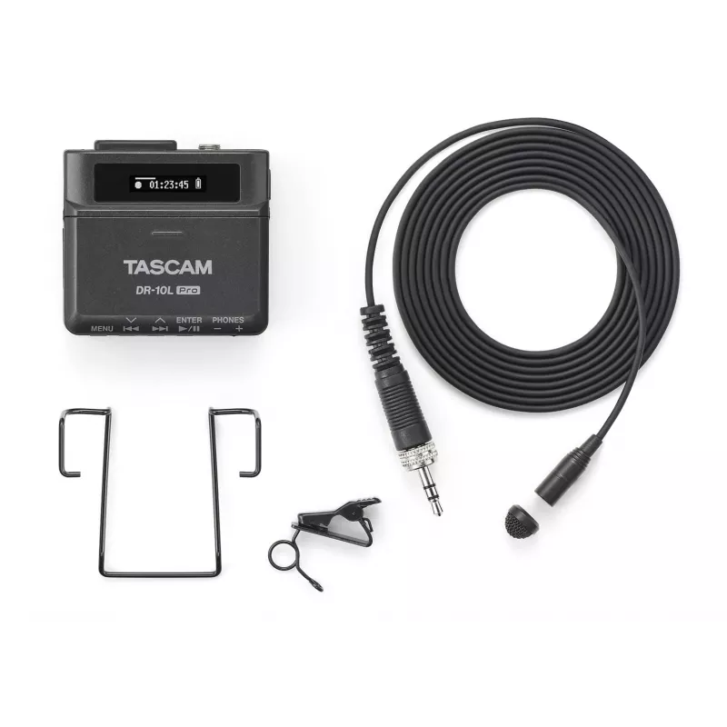 Tragbarer digitaler Recorder Tascam DR-10L Pro mit Lavalier-Mikrofon, 24-Bit/96 kHz, MicroSDXC, USB-C