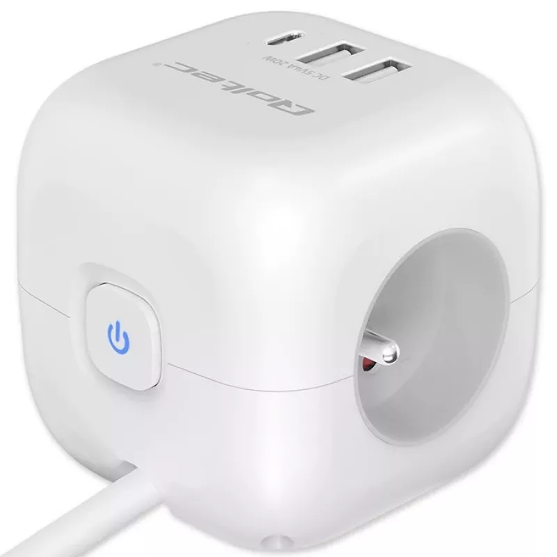 Power Cube QOLTEC 52547 Steckdosenleiste 3×AC-Steckdosen, 2×USB-A, 1×USB-C PD 20W