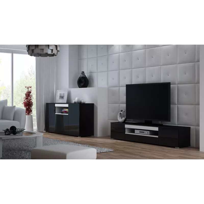 Cama Sideboard VIVA 150 schwarz/schwarz glänzend + weiß