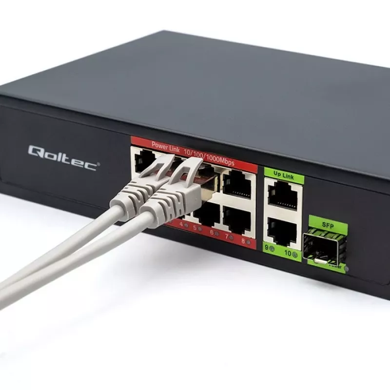 Ethernet Switch QOLTEC 52297 PoE RJ45 mit PoE-Uplink und SFP-Port