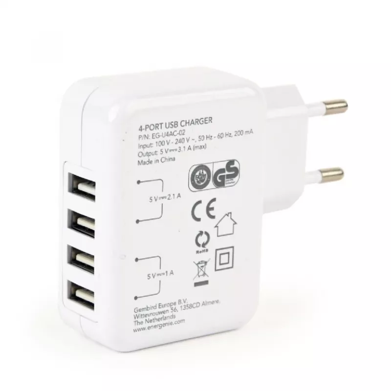 USB-Ladegerät Universal Weiß/4-Port EG-U4AC-02 GEMBIRD