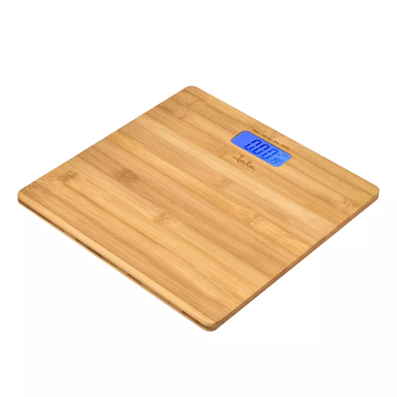 Elektronische Personenwaage Jata HBAS1489 — 180 kg Kapazität, 100 g Genauigkeit, 10,2 cm LCD, Bambusplattform