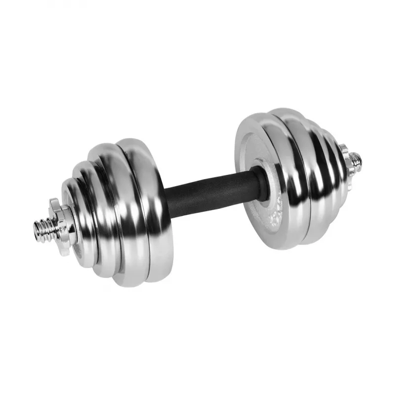 Verstellbares Kurzhantelset aus Gusseisen mit Chrom-Finish 30 kg im Koffer mit Langhantelgriff von Rebel Active