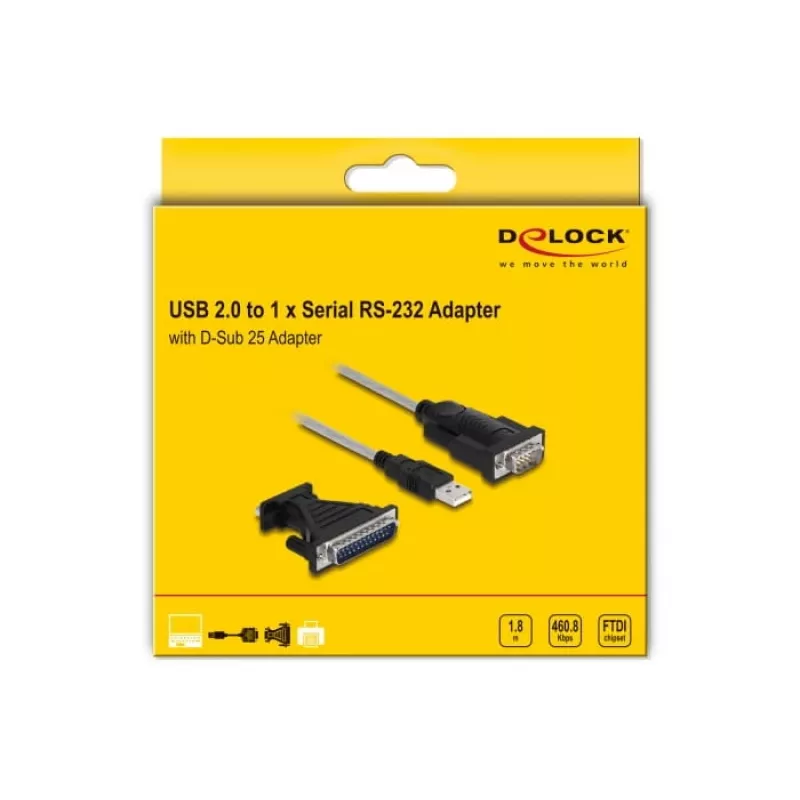 DeLOCK Adapter USB 2.0 Typ-A auf Seriell RS-232 D-Sub 9 + D-Sub 25