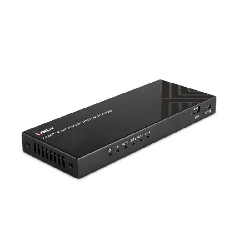 Lindy 4 Port HDMI 8K60 Splitter mit Audio, HDMI, 4x HDMI, 3,5 mm, 7680 x 4320 Pixel, Schwarz, Metall