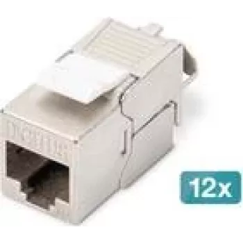 DIGITUS CAT 6A geschirmtes Keystone-Modul, werkzeugfrei, RJ-45, flach, Silber — 12er-Pack