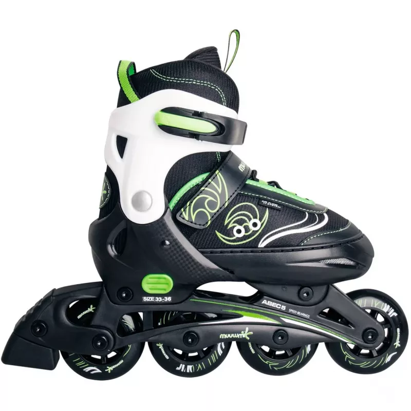 Inline Skates Muuwmi 682 verstellbare Größe 33–36 Grün/Schwarz mit Schützerset