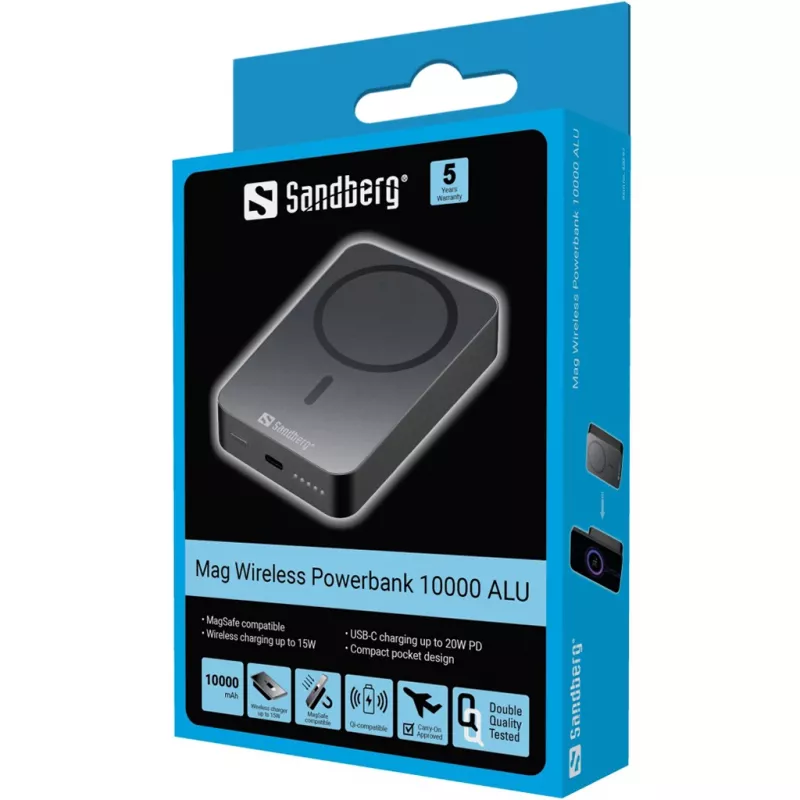 Tragbares Ladegerät Sandberg Mag Wireless Powerbank 10000 ALU, 10000 mAh