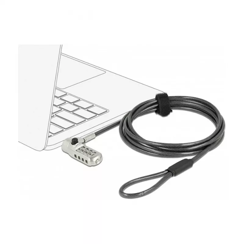 Kabelschloss DELOCK 20677 — Kombinations-Laptop-Sicherheitskabel 2 m, Ø 4,4 mm, schwarz/silber