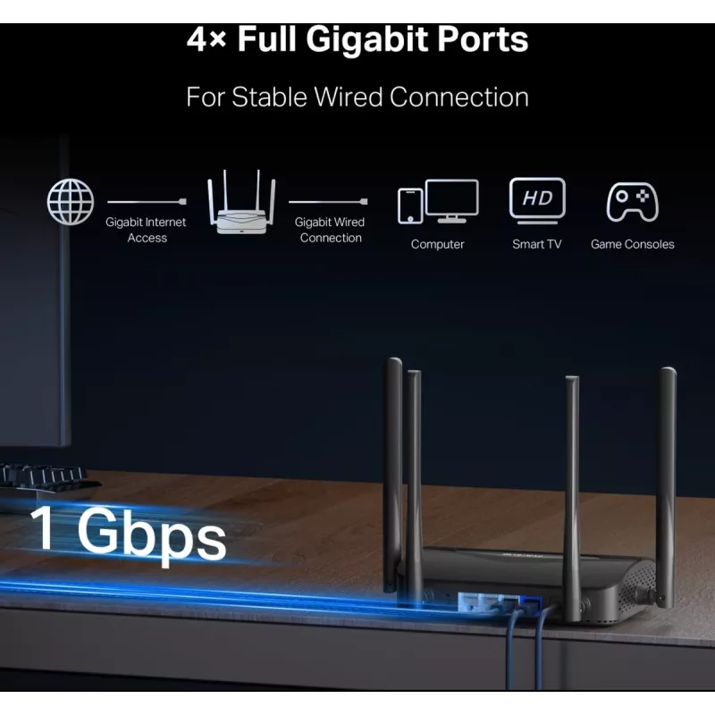 Tischrouter MERCUSYS MR25BE EasyMesh Wi‑Fi 7 Dual‑Band 2,4/5 GHz, 3600 Mbit/s, 3× Gigabit-LAN, 4 externe Antennen