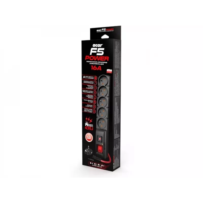 ACAR F5 POWER Black 5 AC Steckdosen 230 V 1,5 m