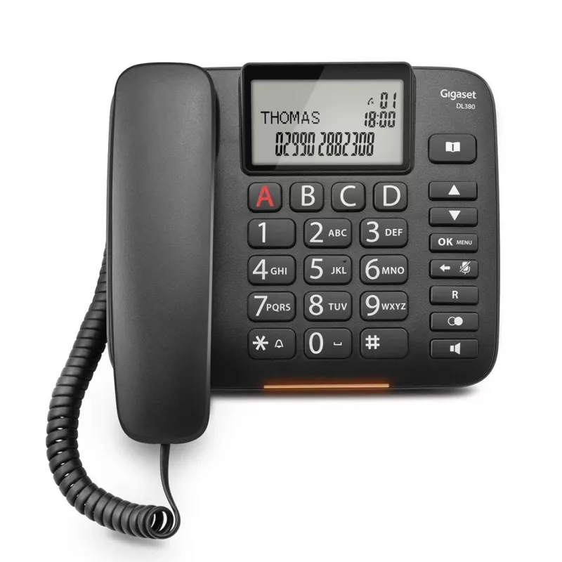 Analoges Telefon Gigaset DL380 mit Anruferkennung, kabelgebundener Hörer, schwarz
