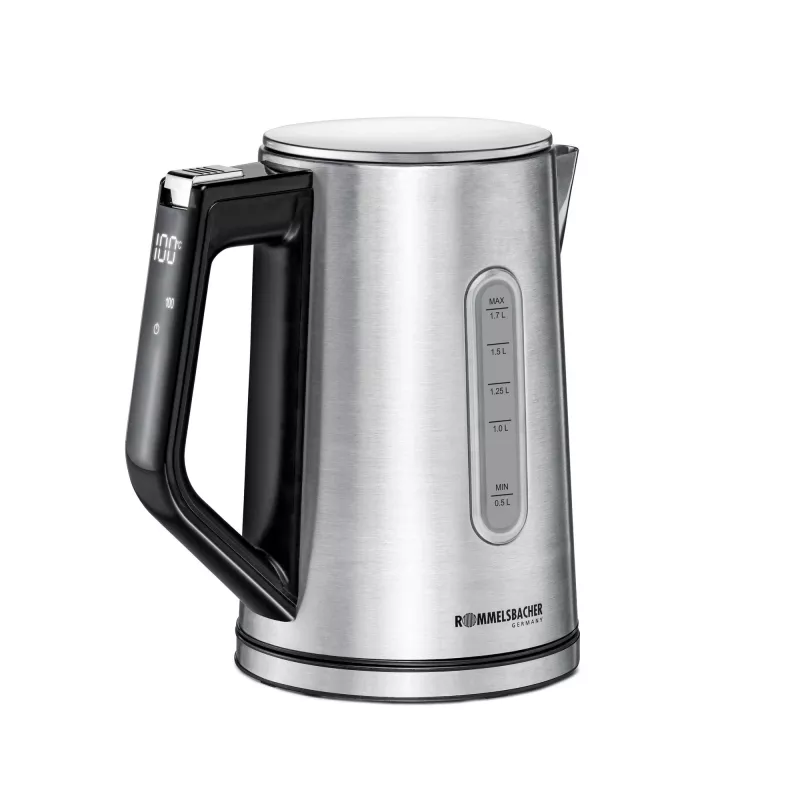 Elektrischer Wasserkocher Rommelsbacher WK 3000 — 1,7 L, 3000 W, Edelstahl & schwarz