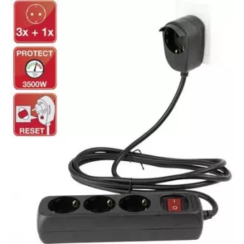 REV Mehrfachsteckdose 3+1-fach mit Schalter, 2 m Kabel, schwarz