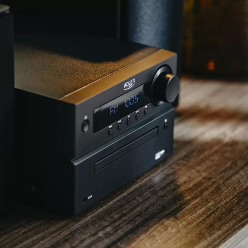 Mini Hi‑Fi Stereo System Adler AD 1917 — Bluetooth V5.3, CD/USB/MP3, 2×25 W RMS, UKW-Tuner, 4‑Band-Equalizer, AUX, Schwarz