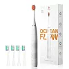Schallzahnbürste OCLEAN FLOW Erwachsene — batteriebetrieben, Aufhellungsmodus, integrierter Timer, einstellbare Geschwindigkeit, 255 mm Höhe, weiß, 0,13 kg, 1 Handstück + 1 Bürstenkopf