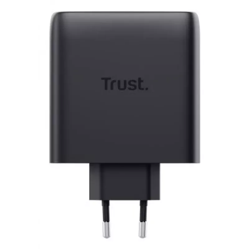 TRUST Maxo 100W 2-Port USB-C GaN Ladegerät — 100 W, 2× USB-C, max. 20 V, 2 m Kabel, schwarz