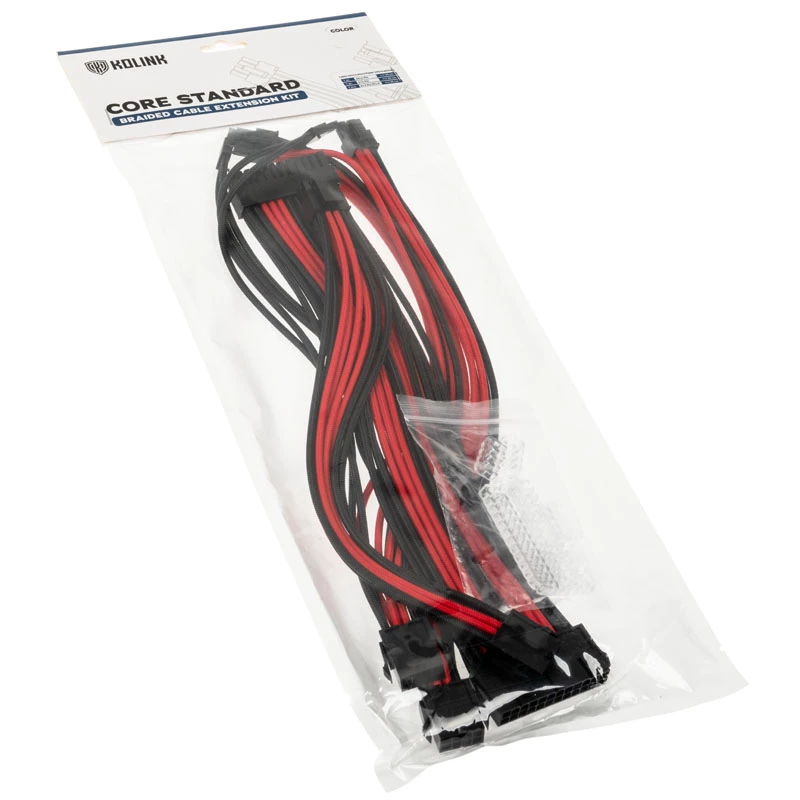 Kolink Core Standard Braided Kabel Extension Kit – Tiefschwarz / Racing-Rot, 24‑Pin + 8‑Pin + 6+2‑Pin + SATA