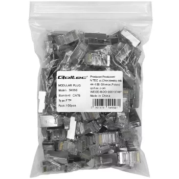 RJ45 Modularstecker QOLTEC 54556 CAT6 FTP, silber, 18×22×11 mm, 100er-Pack