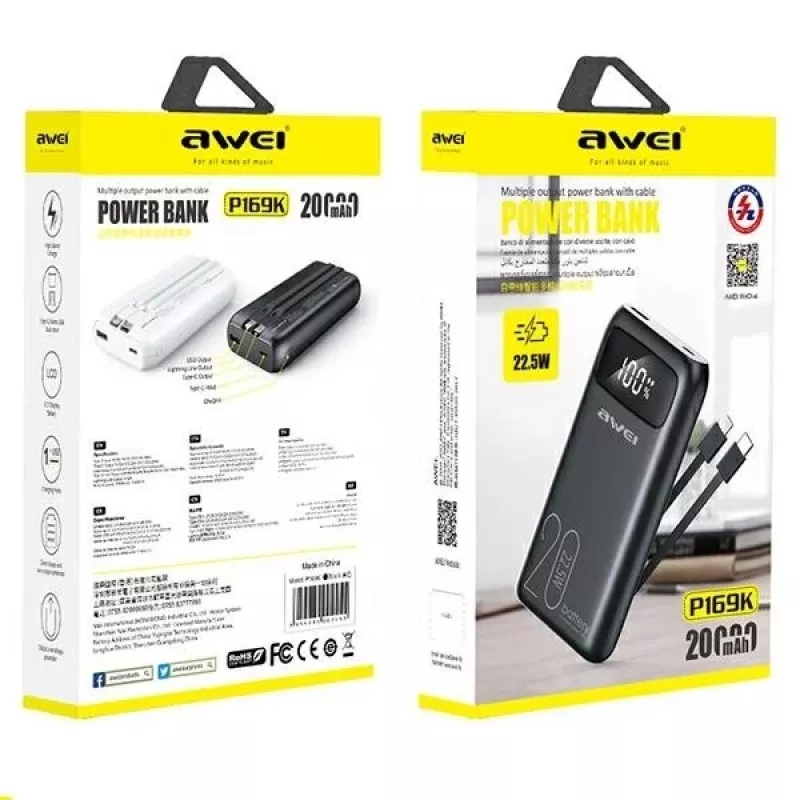 Powerbank 20000mAh P169 K 22.5W USB-C + Apple Cab