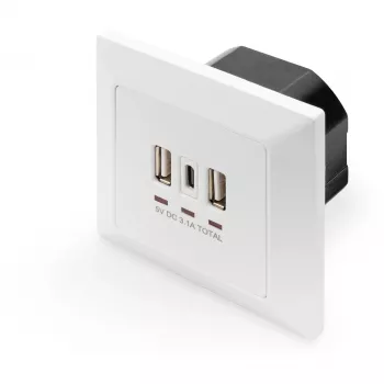 DIGITUS DA-70618 - USB-Ausgang - USB, USB Typ C - 2 USB-Anschlüsse, 1 USB-C-Buchse - 3,1 A - RAL 9003, Signalweiß