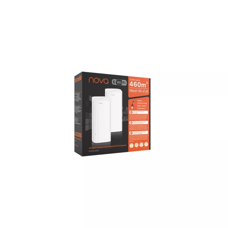 WLAN-Router TENDA EX12 2er-Pack Dual-Band 2,4/5 GHz Wi‑Fi 6E, 4 interne Antennen, 3 LAN-Ports