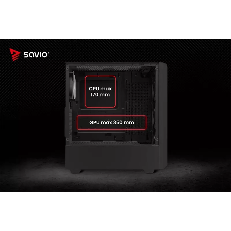 PC Cube Gehäuse SAVIO Noctis Glass RGB — Schwarz, ATX/Micro-ATX, 210×410×450 mm, 3×120 mm Frontlüfter