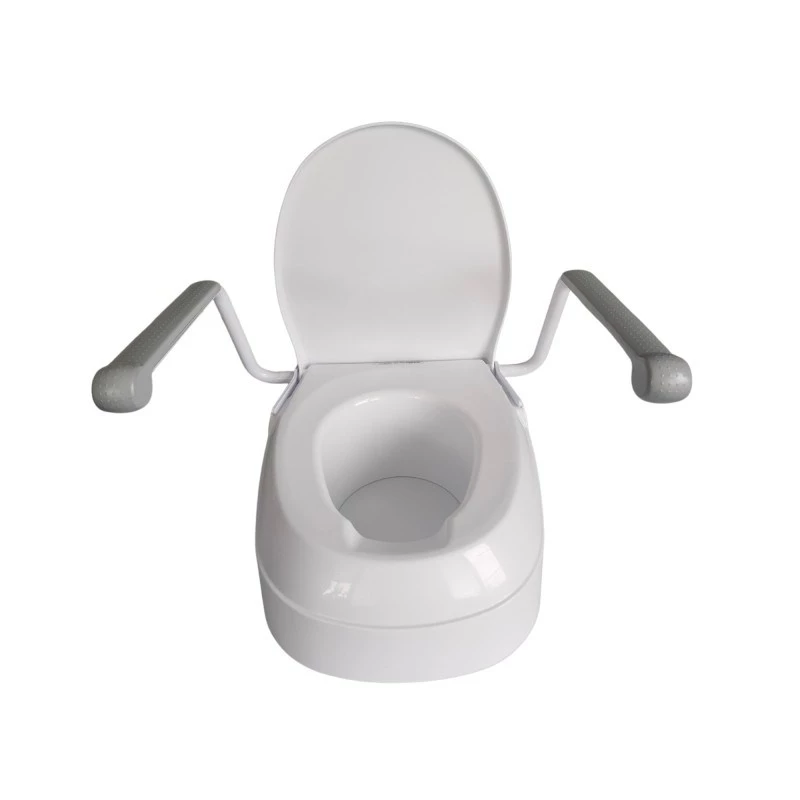 Erhöhter Toilettensitz Mobilex PLN001 mit integrierten Haltegriffen, Polypropylen, höhenverstellbar 6–15 cm, max. Belastung 120 kg