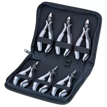 Präzisions-Elektronikzangen-Set ESD, 6-teilig (schwarz/grau, Version ESD, elektrisch ableitend)
