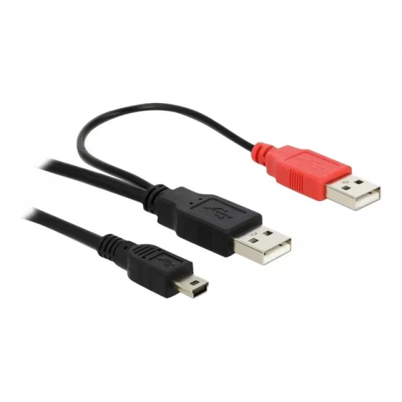 USB-Kabel DeLOCK 2x USB2.0-A Stecker / USB mini 5-polig 1 m Schwarz